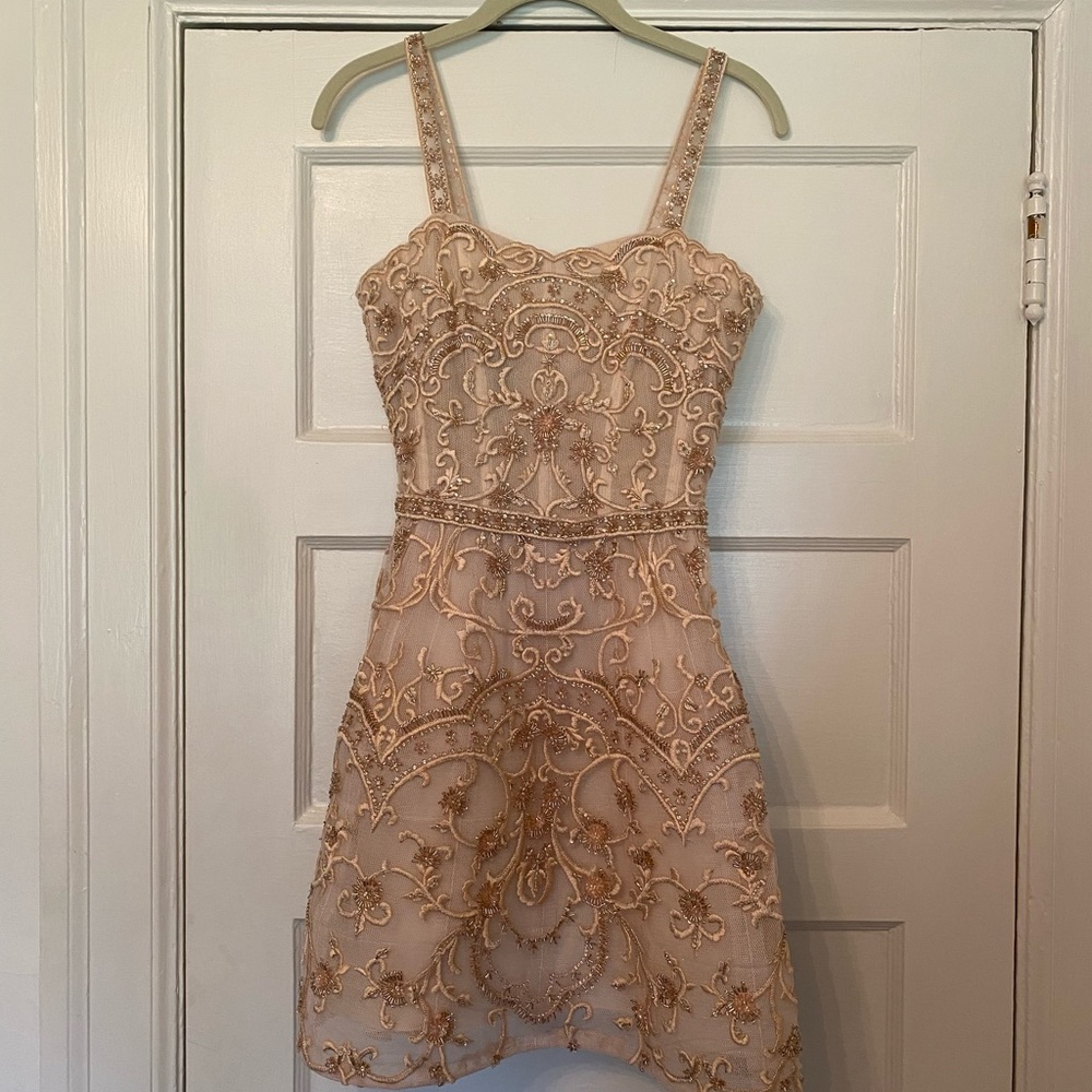 Monique Lhuillier rose beaded cocktail dress